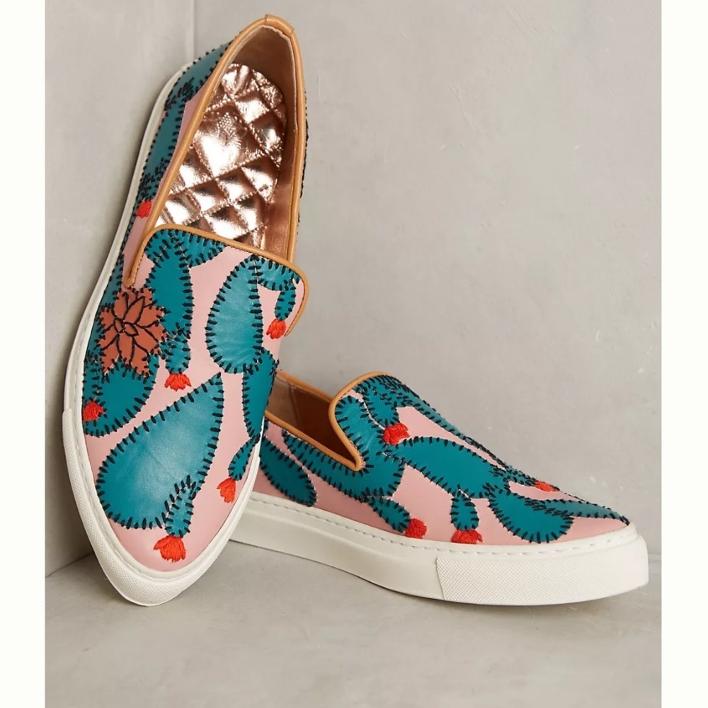 Anthropologie Sanchita Cactus leather Sneaker Slide Size 9.5